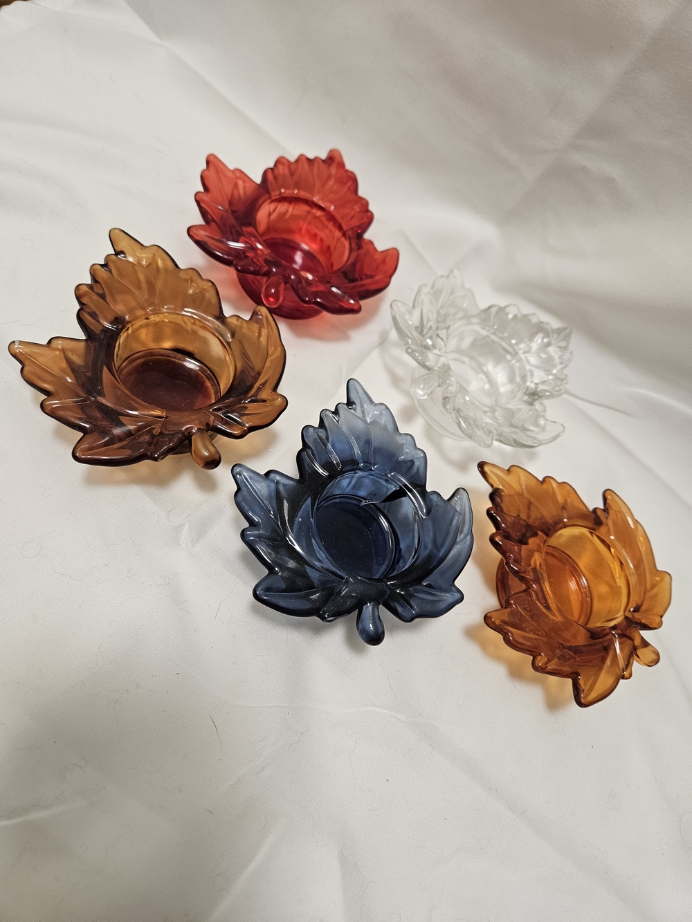 Holiday Leaf Glass Tealight Holders - Multicolor  - BUNDLES/OFFERS WELCOME